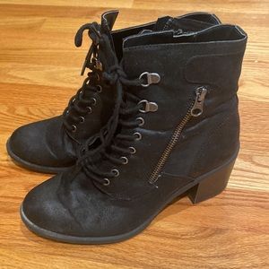 White Mountain Black Heeled Combat Booties